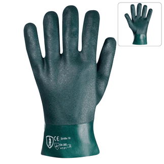 PVC/Sand 27 cm Zweifach getauchter PVC-Handschuh - grün